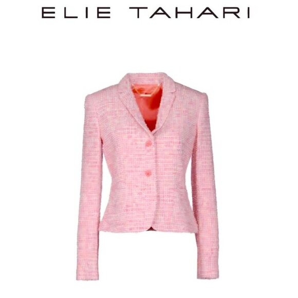 Elie Tahari Designer Pink Tweed Blazer Fully Lined Spring Summer Size 6 - Picture 3 of 7